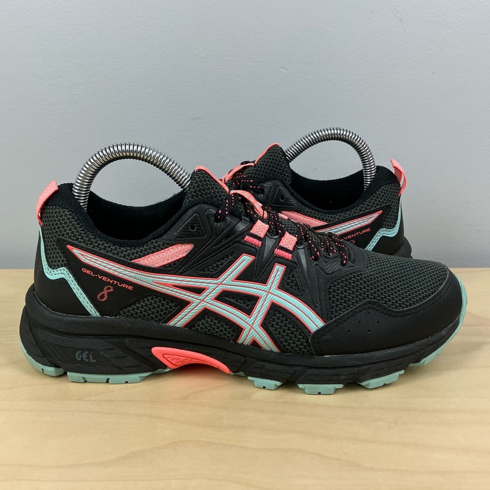 ASICS Women's Black with Coral & Mint Trail Running Shoes - Picture 2 of 10